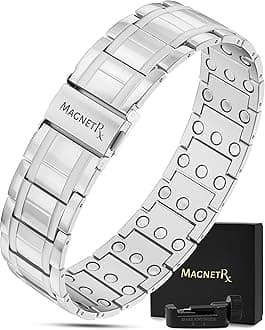 3X Strength Mens Magnetic Bracelet – Titanium Magnetic Bracelets for Men – Premium Fold–over Clasp & Adjustable Length with Sizing Tool & Gift Box (Silver)