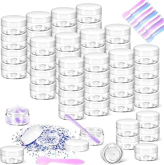 50 Pack 10g Plastic Jars with Lids, 10ml Round Clear Cosmetic Containers Makeup Jars, Travel Size Container Jar with 20 Spatulas for Sample Lotion Cream Eyeshadow Ointment Salve Balm Powder