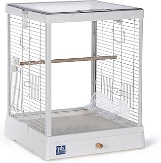 Prevue Pet Products Clear View Glass Bird Cage - Stand Alone Small Cage, Clear Acrylic Roof, Ideal for Parakeets, Budgies, Canaries, Finches, and Similarly Sized Birds - White