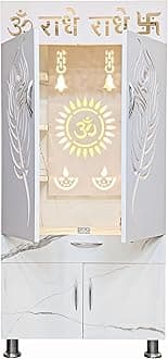 SHLOK Wooden Temple for Home with Inbuilt LED Light System Engineered Wood Home Temple (Height: 130, Pre-Assembled)