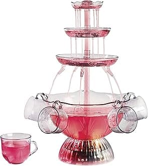 Nostalgia 3-Tier Party Fountain 1 Gallon LED Light Base with 5 Reusable Cups, 1 Gallon, Clear