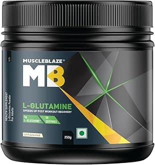 MuscleBlaze L-Glutamine Powder, Unflavoured (50 Servings, 250g)| Post Workout Recovery | 5g Glutamine