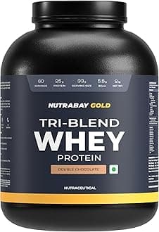 Nutrabay Gold Tri Blend Whey Protein Powder - 2kg, Rich Chocolate Creme | 25g Protein, 5.5g BCAA | Concentrate, Isolate, Hydrolyzed Protein | Muscle Growth & Recovery | Gym Supplement for Men & Women