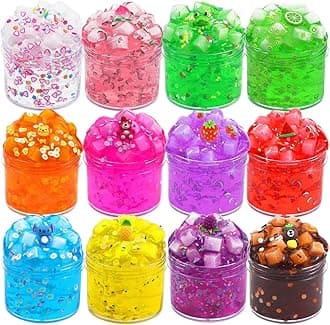 12 Packs Slime Kits for Girls, Clear Slime Jelly Crunchy Kit with Play Mat, Non Sticky Slime Set for Kids, DIY Premade Crystal Glue Boba Slime, Super Soft Sludge Toy