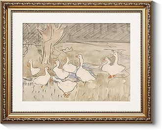 ARPEOTCY Vintage Gold Framed Wall Art, Farmhouse Nursery Duck Paintings, Rustic Canvas Prints Artwork with Antique Frame, Wall Decor Cute Duck Illustration Decorations for Home, 13x16 inch