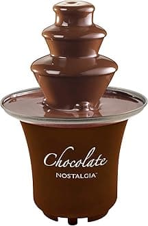 Nostalgia CFF3BR 8-Ounce Chocolate Fondue Fountain, Half-Pound Capacity, Easy to Assemble 3-Tiers, Perfect For Nacho Cheese, BBQ Sauce, Ranch, Liqueurs, Brown