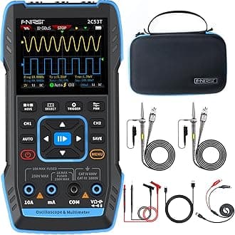 2C53T Upgraded Handheld Oscilloscope, 50MHz Bandwidth, 3IN1 Digital Oscilloscope Multimeter DDS Generator, 250MS/s Sampling Rate, 19999 Counts, Voltage, Current, Capacitor, Resistor, Diode Test
