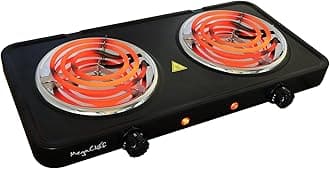 Electric Easily Portable Ultra Lightweight Dual Coil Burner Cooktop Buffet Range in Matte Black