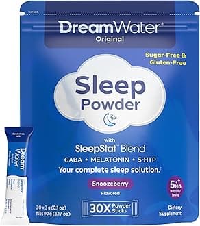 Sleep Aid Powder; Melatonin 5mg, GABA, 5-HTP; Natural Flavors; Helps You to Fall Asleep, Fast, and Wake Refreshed; Snoozeberry, 30-Count.