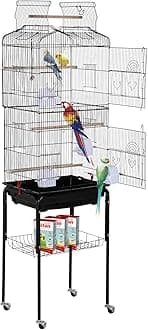 Bird Cage Parakeet 64 inch Open Top Standing Parrot Accessories with Rolling Stand for Medium Small Cockatiel Canary Conure Finches Budgie Lovebirds Pet Storage Shelf, Black, 64x13x17 (Pack of 1)