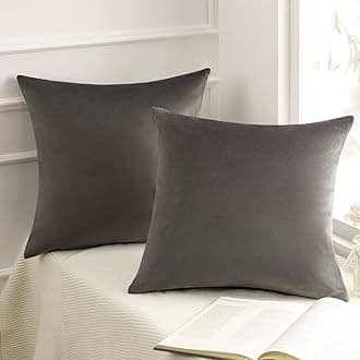 Phantoscope Pack of 2 Velvet Decorative Throw Pillow Covers Soft Solid Square Cushion Case for Couch Dark Grey 26 x 26 inches 65 x 65 cm