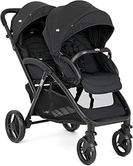 Joie EVALITE Duo Twin Baby Stroller - Stroller for Twins with Soft 5-Point Harness, 5 Recline Position, Pram for Twin Babies, Easy Foldable Swivel Wheels, One Touch Break System, Birth to 15 kg Shale