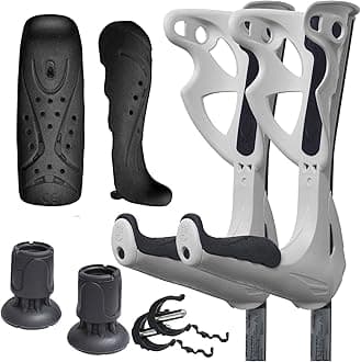 FDI Premium Height Adjustable Lightweight Elbow Forearm Walking White Crutches - Black Grips + Service Pack Add-On