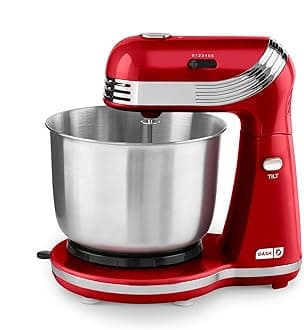 Dash Everyday Stand Mixer - Compact Tilt-Head Stand Mixer for Everyday Recipes - 6-Speed Power with Stainless Steel Bowl - Red, 3-Quart