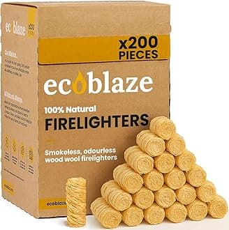 Ecoblaze 200 Natural Firelighters ​​- Fire Lighters for Wood & Log Burners - Wood Wool Fire starters for BBQ & Pizza Oven Firestarters - Safe, Clean & Odourless Wax Coated Instant Firestarters