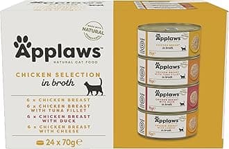 100% Natural Wet Cat Food, Multipack Chicken Selection in Broth 70g Tin (24 x 70g Tins)