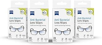 Anti-Bacterial Lens Wipes, Lens Cleaner for Glasses, Cameras & Binoculars, Individually Packed Single Use Disposable Cloths in Sachets, Portable Spectacle Cleaning, 70% alcohol - 4 Packs of 30