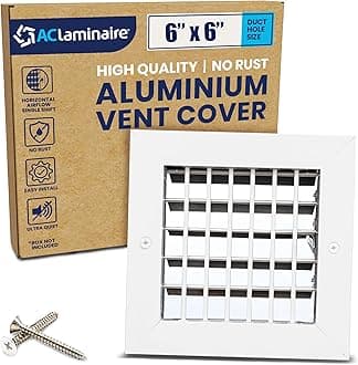 [6 x 6 Duct Hole] Vent Cover. Aluminum Single Deflection Adjustable Air Supply HVAC Sidewall or Ceiling Grille Register with Multi-Shutter Parallel Blade Damper. Blades are Movable [7.6 x 7.6"Face]