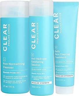 Paula's Choice CLEAR 3-Piece Acne Kit, Includes Daily Cleanser, 2% Salicylic Acid Exfoliant & Benzoyl Peroxide Treatment, Prevents & Treats Mild to Severe Acne & Breakouts, Fragrance-Free, Set of 3