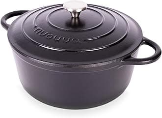 Nuovva Enamelled Cast Iron Dutch Oven Pot with Lid – 6.4 Quart Non Stick Casserole Pot – Heavy Duty & Oven Safe up to 500° F for Bread Baking, Braising, Stews, Roasting – 28cm Black