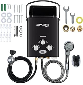 Portable Water Heater Propane Tankless - 6L 1.58GPM RV on demand Hot Gas Outdoor Digital Display Water Heater for Camping,Boat,Cabins(black)