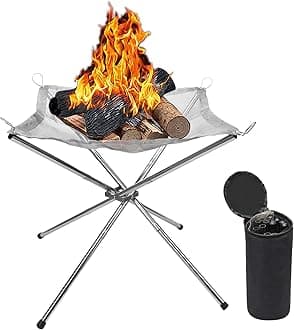 Hoedia Portable Fire Pit Outdoor Camping Fire Pit Foldable, Steel Mesh Fire Pits Fireplace for Camping, Outdoor, Patio, Backyard and Garden (Silver)