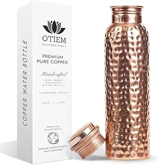 100% Copper Water Bottle for Drinking Water, 34 Oz Hammered Finish – Stay Hydrated and Enjoy Ayurvedic Benefits – Leak-Proof, Temperature Retention, Eco-Friendly Design – Durable Copper Bottle