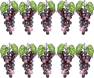 VEOAY Fake Grapes Artificial Fruit Mini Grapes Clusters for Home House Kitchen Party Wedding Decor (10, Purple)