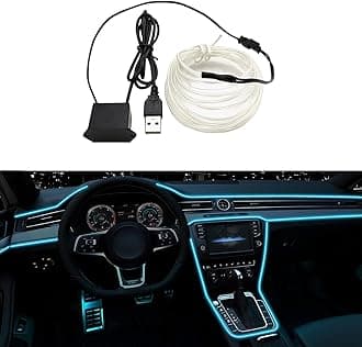 EL Wire Interior Car LED Strip Lights, LEDCARE 16.5FT USB Neon Glowing Strobing Electroluminescent Wire Strip with 6mm Sewing Edge, Ambient Lighting Kits for Car Inside Decoration (Ice Blue)