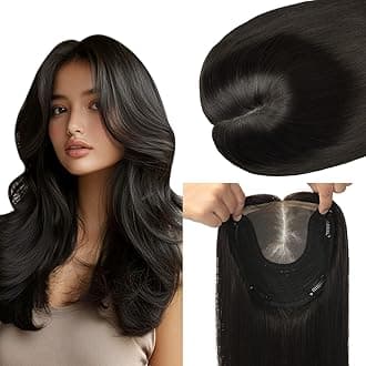 HAIR 16 Inch Toppers for Women Real Human Hair Natural Black color 150 Density 6x7inch Silk Base 75 grams All Remy Human Hair Wiglets Hairpieces for Thinning Hair (#1B 16inch)