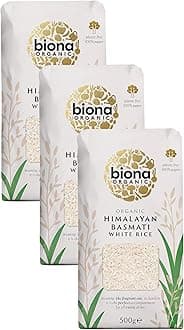 Biona Organic Himalayan Basmati Rice 500g - Long Grain White Rice - Ideal for Stir Frys, Salads & Currys - Non GMO, Vegan - Plastic Free, Recyclable Packaging (Pack of 3)
