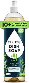 Puracy Natural Dish Soap - Skin-Softening Plant-Based Dishwashing Soap, Non-Toxic Dish Soap, Organic Liquid Dishwashing Detergent Soap (Green Tea & Lime, 16 fl oz)