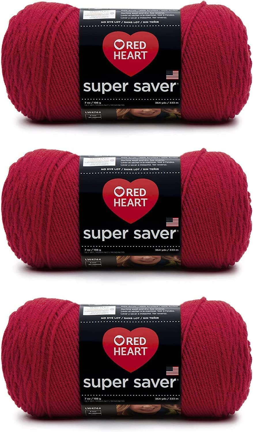 Red Heart Super Saver Yarn, Cherry Red 3 Count