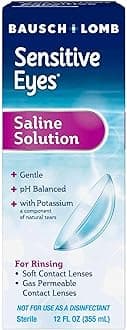 Bausch + Lomb Sensitive Eyes Saline Solution, Gentle Daily Rinse for Soft & Gas Permeable Contact Lenses, with Potassium, 12 Fl Oz
