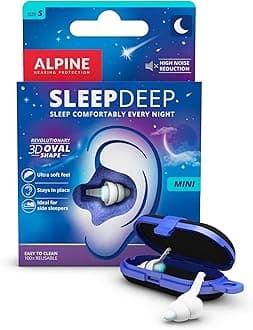 Alpine SleepDeep Mini - Soft Ear Plugs for Sleeping and Concentration - New 3D Oval Shape and Noise Reducing Gel for Better Attenuation - 27dB - Ideal for Side Sleeper - 1-Pair Reusable: S