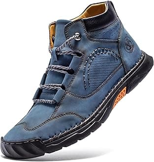 FLYLAND Men's Casual Leather Shoes Ankle Chukka Boots Fashion Sneakers Handmade Lightweight Loafers Mid Top Dress Boots Walking Driving Shoes