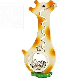 Wooden Giraffe Piggy Bank for Boys Kids Girls Big Clear Animal Belly Coin Bank Toddler Real Money Toy