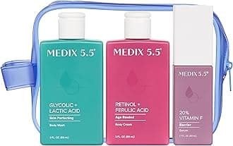 - MEDIX 5.5 Best Sellers Travel Kit Skin Care Set - Retinol Body Lotion + Glycolic Acid Exfoliating Body Wash + 20% Vitamin F Body Oil 3PC Skincare Set | Crepey Skin Care Treatment, 3 Piece Travel Kit