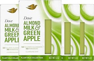 Plant Milk Cleansing Bar Soap Almond Milk & Green Apple 4 count for Moisturized Skin Gentle Cleanser, No Sulfate Cleansers or Parabens, 98% Biodegradable Formula