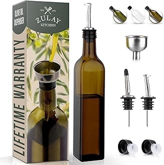 Zulay Kitchen Olive Oil Dispenser Bottle – 17oz Glass Oil Container with Spout, Funnel & Pourer – Dark Brown