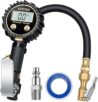 Digital Tire Pressure Gauge with Inflator(3-250 PSI 0.1 for Display Resolution), Heavy Duty Air Chuck and Compressor Accessories with Rubber Hose and Quick Connect Coupler, White