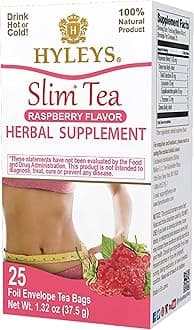 Slim Tea Raspberry Flavor - Weight Loss Herbal Supplement Cleanse and Detox - 25 Tea Bags (6 Pack)