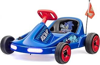 Sonic The Hedgehog 12V Electric Go Kart for Kids, Electric Ride-On Toy with Lights, Seat Belt, Ages 3-6, Durable PVC and Iron Construction, Rechargeable Battery, Outdoor and Indoor Fun