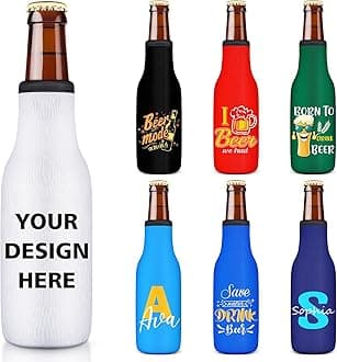 Custom Beer Bottle Sleeve Insulators 12oz Standard Zip-up Bottle Jacket Non-slip Thick Neoprene Drink Holder with Personalized Logo Text Bulk 50PC Pack