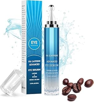 5% Caffeine Eye Serum for Dark Circles,Under Eye Cream with 360°Eye Roller for Eye Bags & Puffiness- Eyes Treatment Serum for Women Create a Natural Charm for Your Eyes(0.76 fl. oz.)