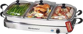 Elite Gourmet Platinum EWM-9933 Maxi-Matic Deluxe Triple Buffet Server Food Warmer Party Tray, Oven-Safe Pan, Gravy & Holiday Essentials, 3 x 2.5Qt, Stainless Steel