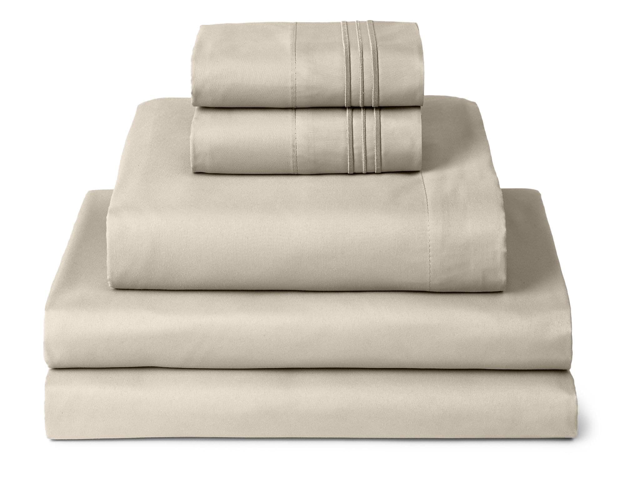 Split King , Beige : Mellanni Bed Sheet Set - HIGHEST QUALITY Brushed Microfiber 1800 Bedding - Wrinkle, Fade, Stain Resistant - Hypoallergenic - 5 Piece (Split King, Beige)