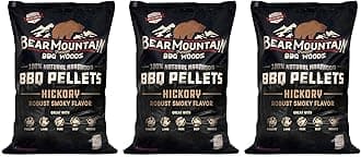 Bear Mountain Premium BBQ Woods FK14 Premium All Natural Low Moisture Hardwood Smoky Hickory BBQ Smoker Pellets for Outdoor Grilling, 20 Pound Bag (Pack of 3)
