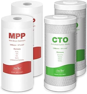 SimPure 5 Micron 10" x 4.5" Sediment and Carbon Water Filters Combo, Whole House Replacement Water Filter Cartridges for GE FXHTC, GXWH40L, WGB21B, FP15B, FC15B, 4-Pack