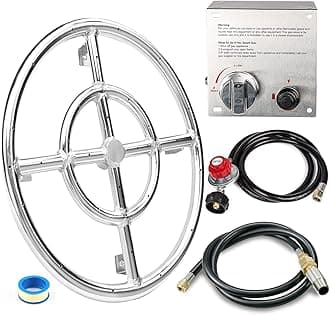 GRISUN Fire Pit Burner Ring Kit 12 Inch, Propane Fire Pit Kits, Come with Propane Fire Pit Hose Kit and Upgraded Gas Control Spark Ignition Kit, DIY Round Gas Fire Pit Kit, Stainless Steel
